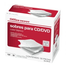 SOBRES PARA CD/DVD OFFICE DEPOT BLANCOS 100 PIEZAS