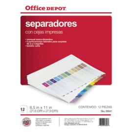 SEPARADORES INDICE OFFICE DEPOT ENE/DIC COLOR OD